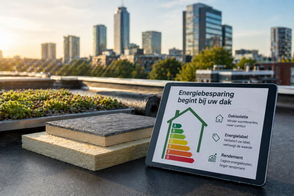 Dakisolatie en energielabel-informatie op een dak in Rotterdam