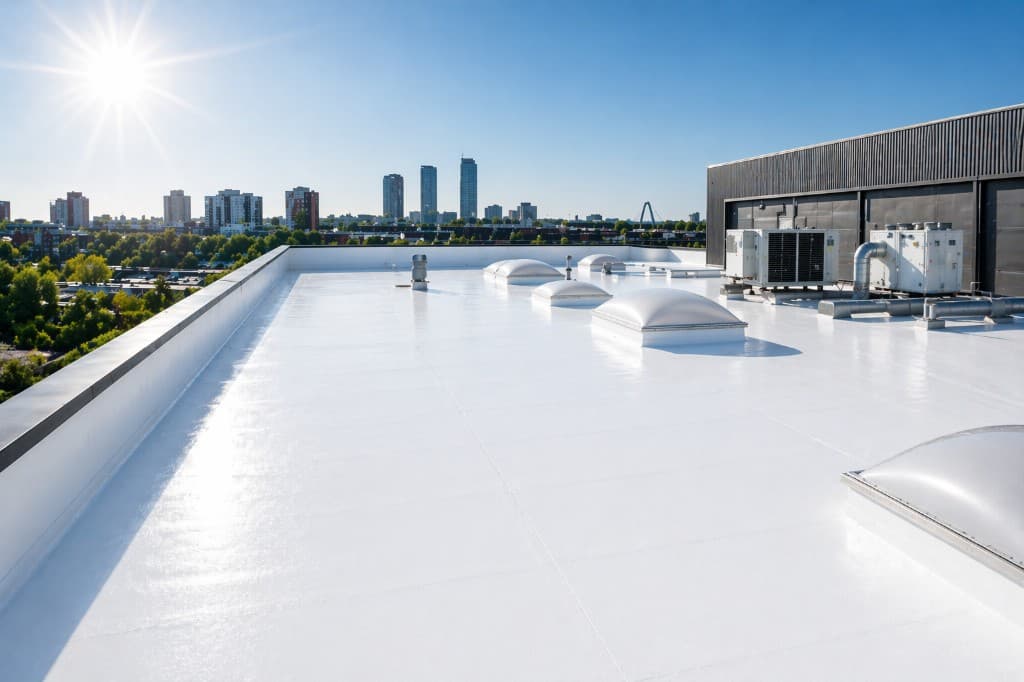 Reflecterend wit plat dak met uitzicht op Rotterdam